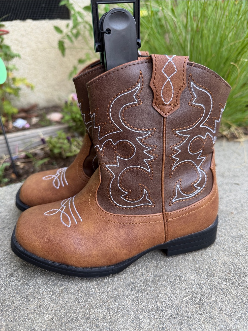 Brown Western Cowboy Boots with White Stitching for Boys or Girls toddler boy 11